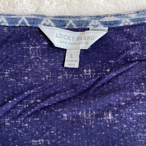 Lucky Brand tie waist sleeveless top blue / grey print sz large - Picture 4 of 12